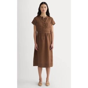 Everlane The Craft Linen Dress Brown Cedarwood Summer Button Detail Cap Sleeve
